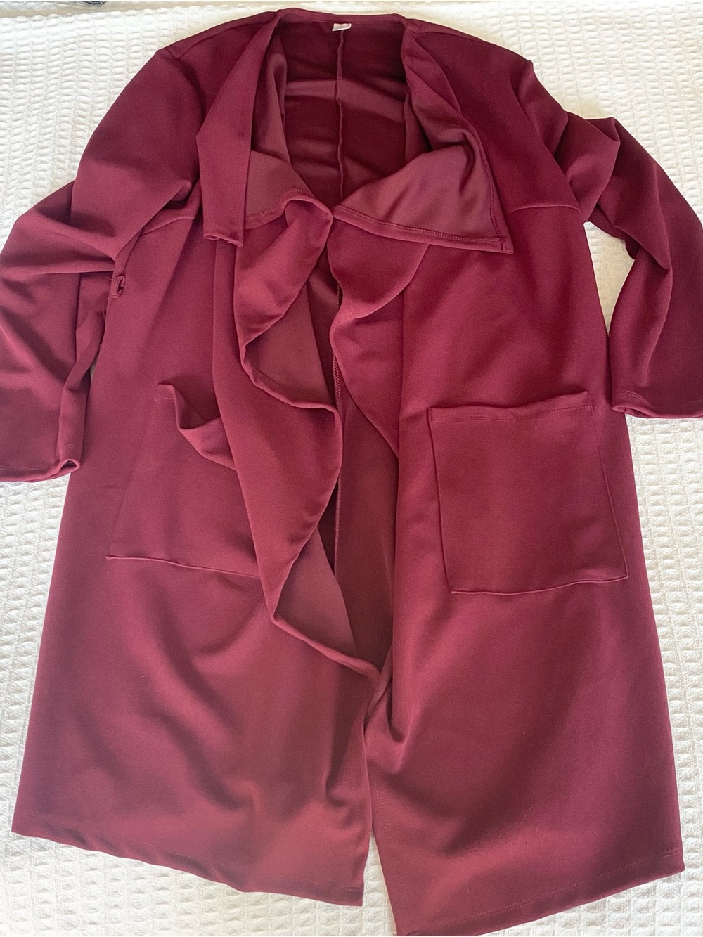 Burgundy Open Front Tie Waist Drape Cardigan XL